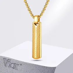 Vnox Stainless Steel Vertical Bar Pendant Necklaces, Grooved V Shaped Pendant for Men Boys, Punk Rock Collar