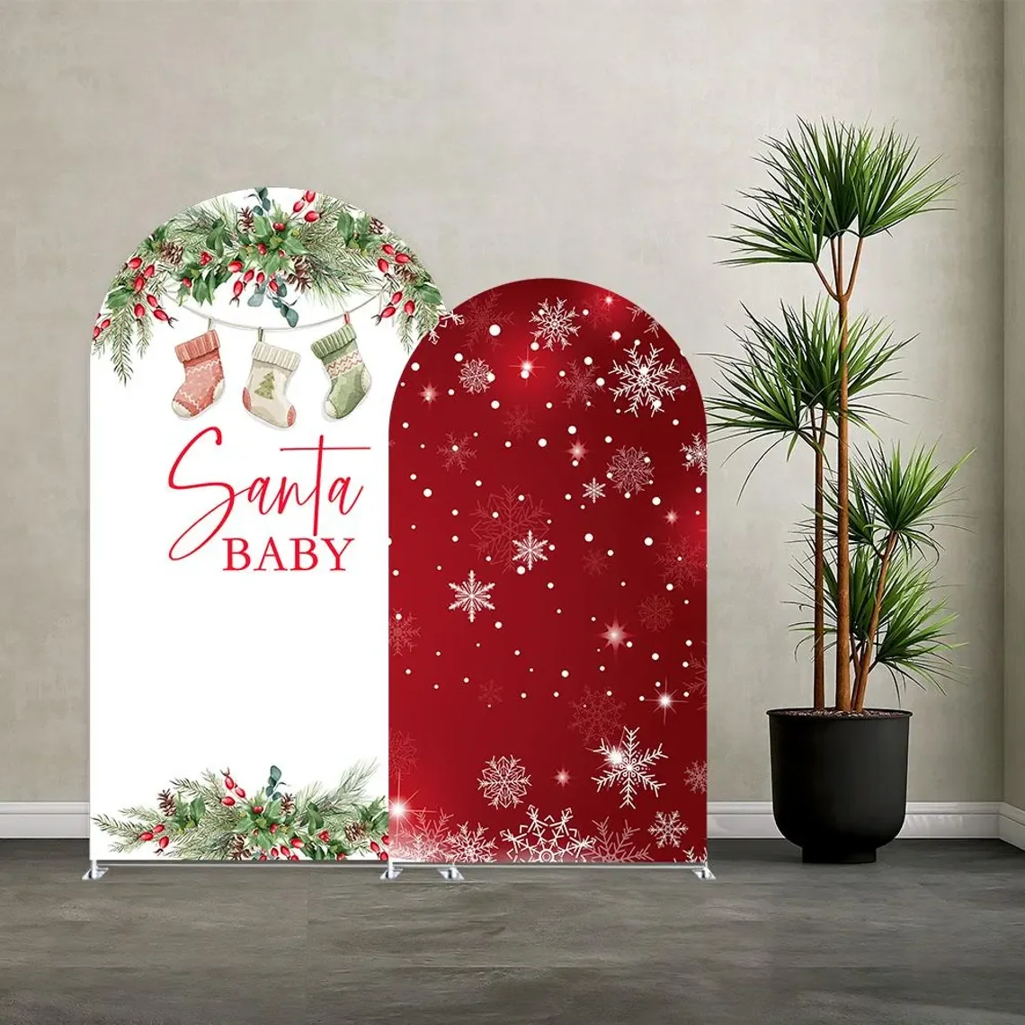 Merry Christmas Custom 2-Sided Arch Backdrop Photography Cover Festival Party Kids Adult Family Photo Background Studio