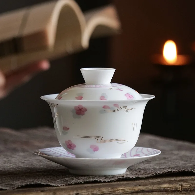 White Porcelain Egg-Shell Porcelain Cover Teacup Tea Bowl High-End Porcelain Kung Fu Tea Set Tea Maker Porcelain Gaiwan