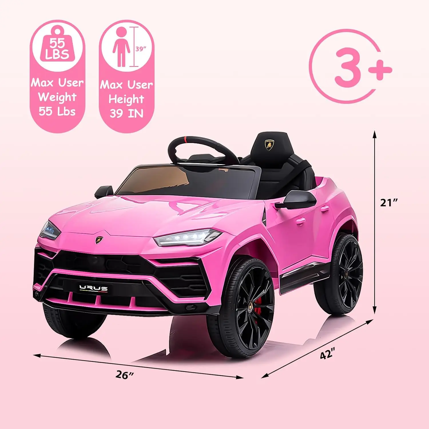 Electric Car for Kids 12V Licensed Ride On Car with Remote Control,Max Speed 2.5Mph,LED Lights,Music Players,Lockable Doors,Spri