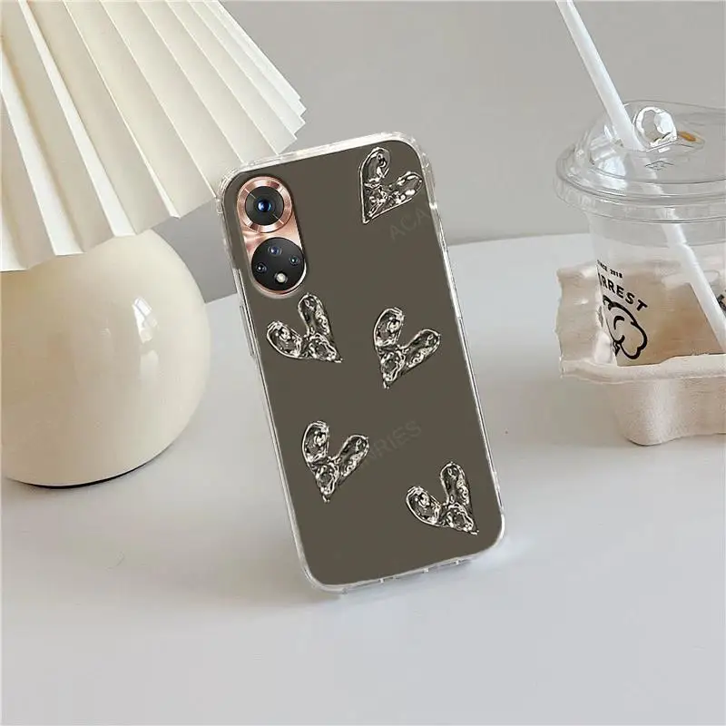 Glitter 3D Love Heart Mirror Silicone Case For Huawei Honor 50 20 60 70 80 Gt Pro Se 10 Y9s X8 Cover Honor50 Honor70 Honor80 X 8