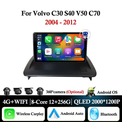 자동차 라디오 멀티미디어 비디오 플레이어, GPS 네비게이션, BT WiFi, QLED 화면, 볼보 C30, S40, V50, C70, 2004 - 2012 용 안드로이드 오토, 9 인치
