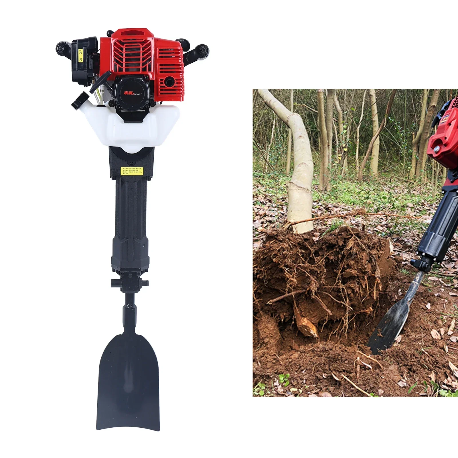 2 Stroke 52CC Gas Power Excavator Tree Sapling Planting Shovel Drilling Machine Handheld Trencher Digger Machine