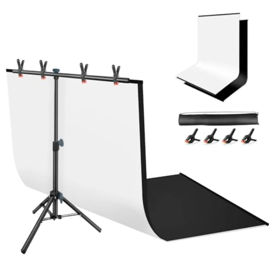 

Product Photography Backdrops Stand Kit31x59in Black White Photo Backdrop Background with 26x29in Small TShape Backdrop Stand T