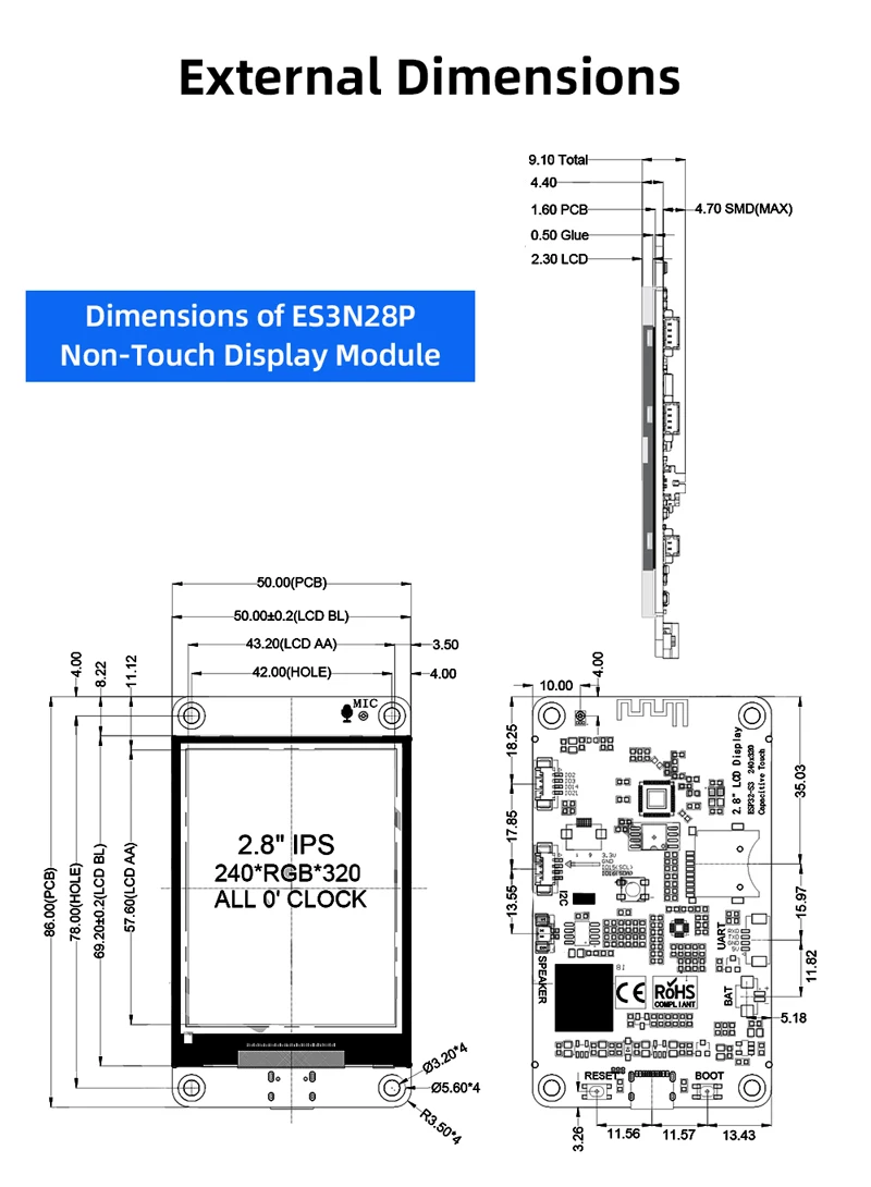 ESP32-S3 Entwicklungsboard mit 2,8 Zoll IPS Touchdisplay für Arduino LVGL GUI, unterstützt WiFi, BT, Xiaozhi AI, Roboter-Chat, Deepseek – Detail 17