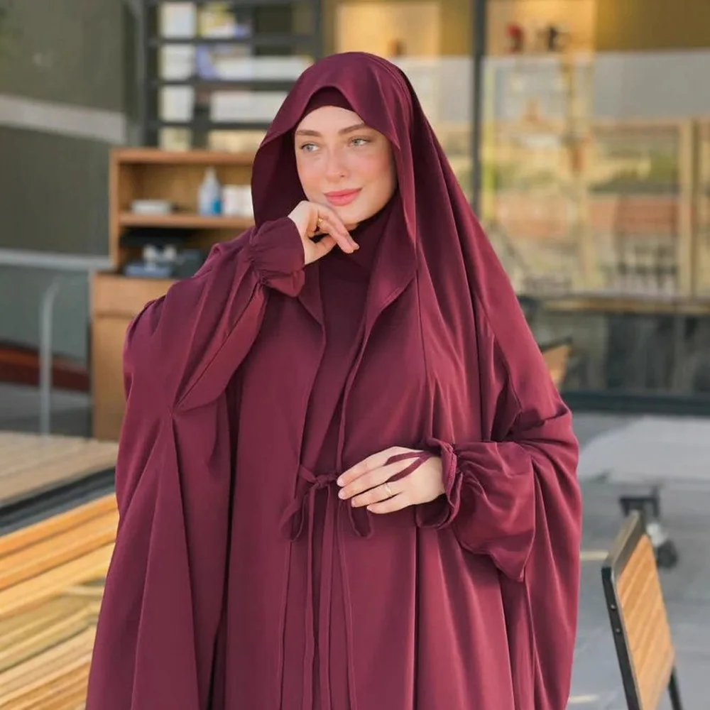 

Muslim Women Prayer Garment Hooded Dress Set 2 Piece Harem Pants Khimar Robes Full Cover Ramadan Gown Abayas Islamic Niqab Arab