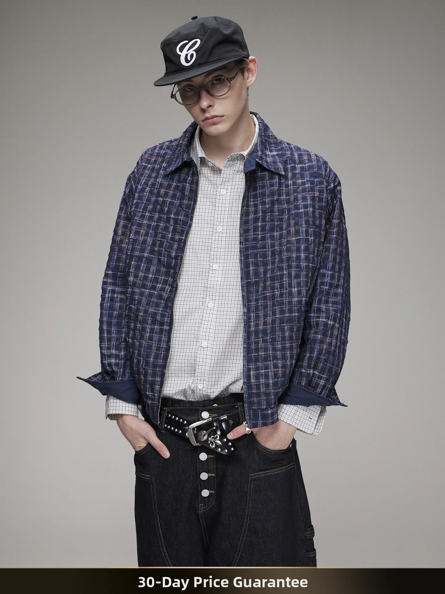 

American Retro Contrast Color Plaid Texture Collar Jaet Men's Loose All-Match Couple Casual Outerwear Autumn Season