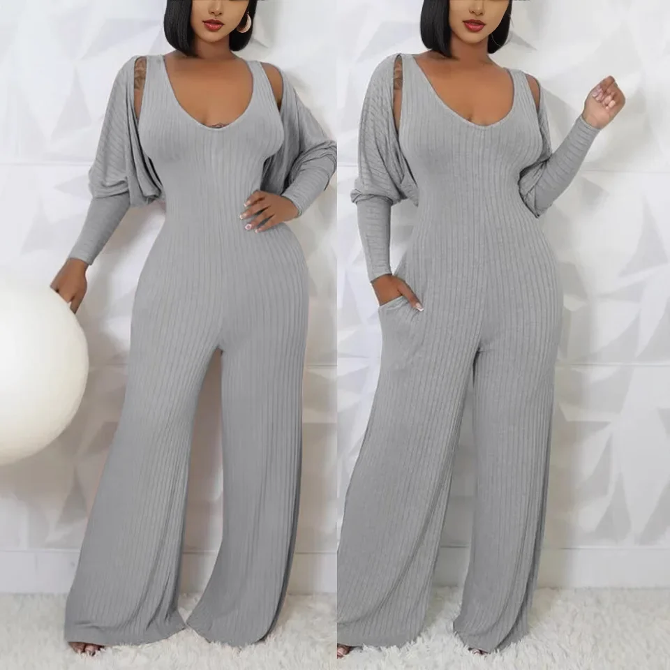 

Женский комбинезон без рукавов с v-образным вырезом и широкими штанинами, с карманами, с рукавами Gigot, с открытой передней частью, сексуальный комплект одежды