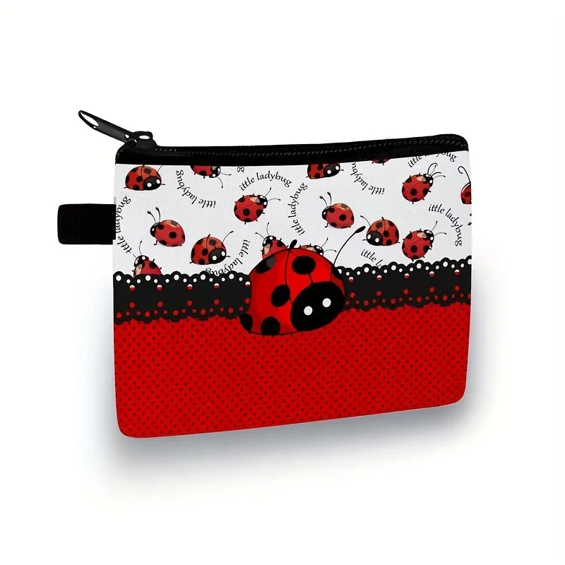 

Cute ladybug print pattern coin purse, women's lightweight headphone lipstick coin storage bag