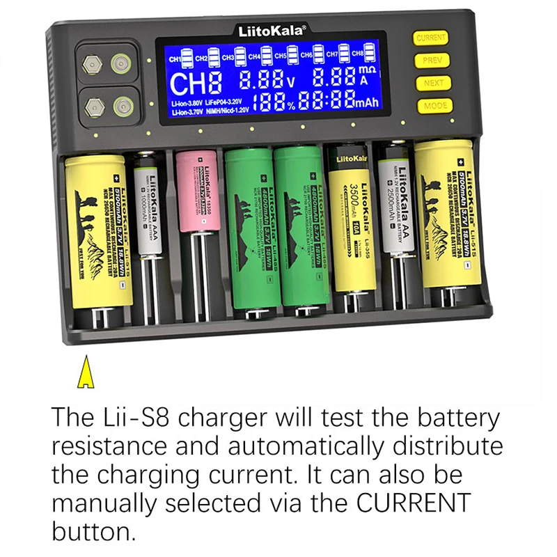 Liitokala Lii-S8 Lii-600 Lii-500 Lii-202 3.7V ładowarka, ładowanie 18650 18350 21700 26650 AA Ni-MH i baterie litowe