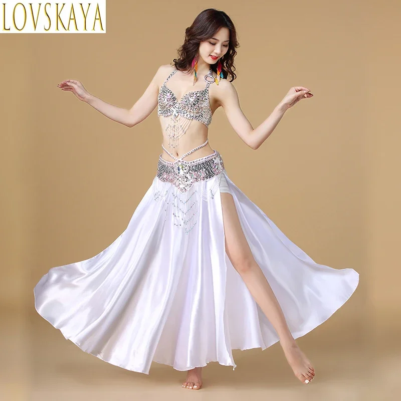 

Костюм для танца живота, индийский танец, 3 бюстгальтера и юбки с поясом, сексуальный женский комплект танцевальных костюмов, 8 цветов одежды для живота