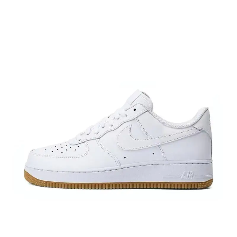 Nike Air Force 1 White Brown Men's and Women's Silver Comfortable Breathable Thick Sole Wear Cushioning Trend Casual Daddy Shoes