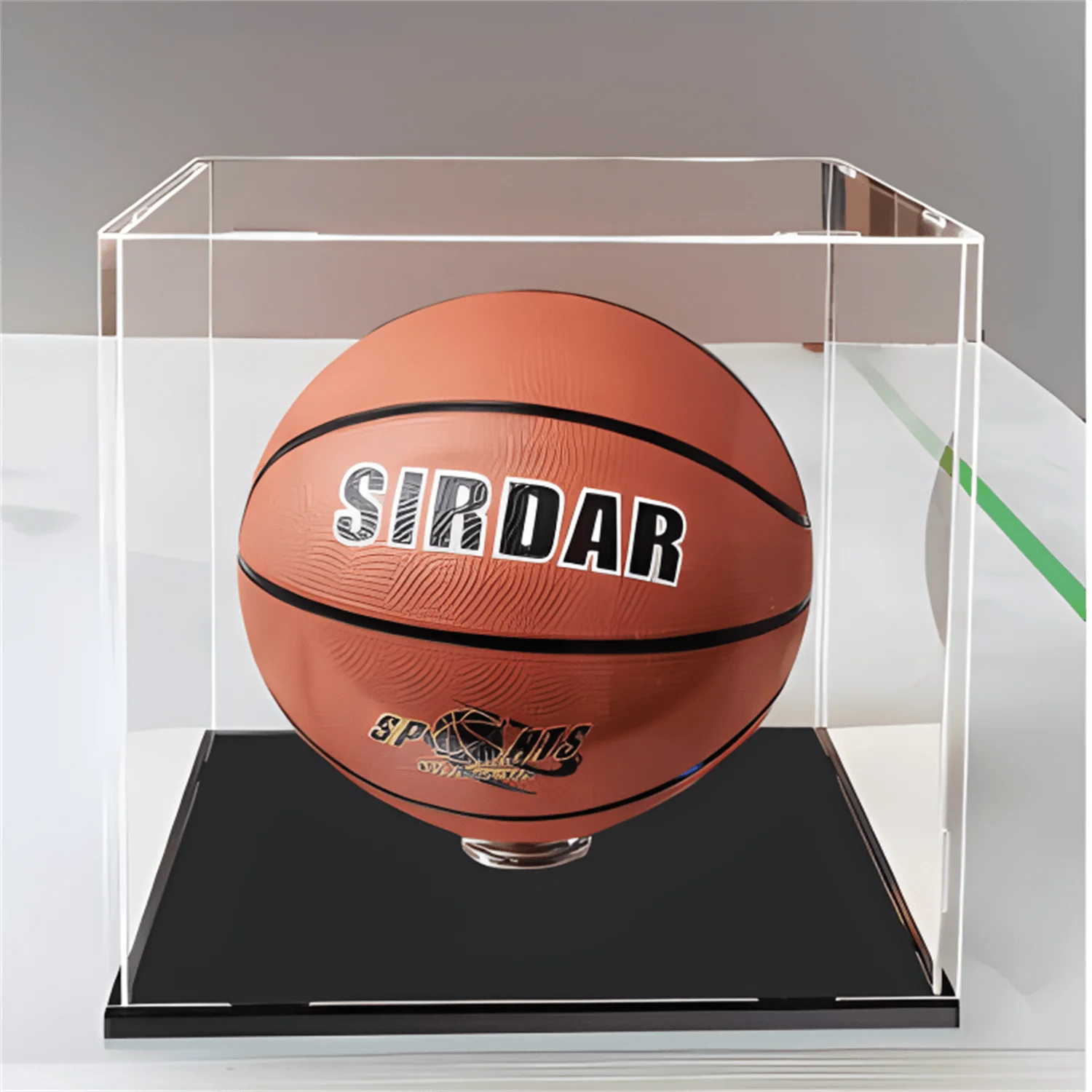 1 acrylic assembly display box, football and basketball display collection, (complimentary circular base accessory * 1)