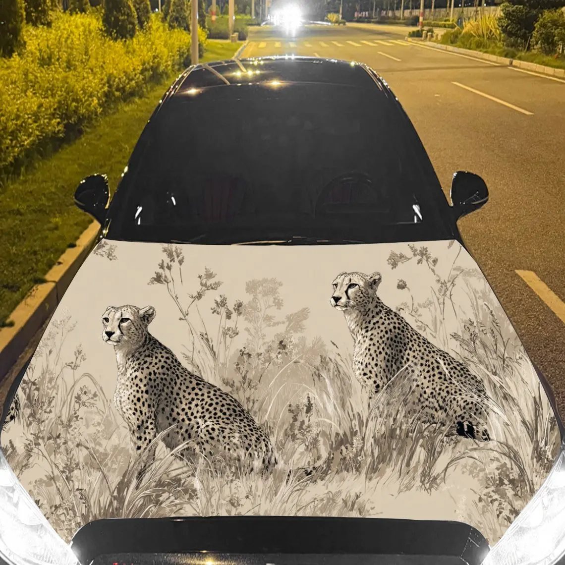 

Автомобильные наклейки Гепарды в Саванне Текстурированный фон и художественный, динамические визуальные детали, наклейка на капот автомобиля, водонепроницаемая самоклеящаяся