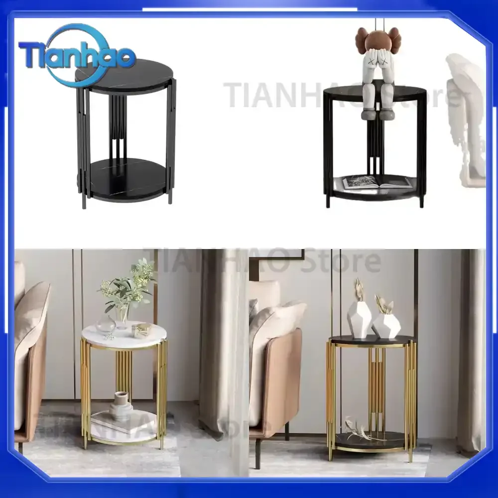Modern Small MDF Corner Sofa Side Table with Metal Frame for Bed Entry Hotel Home Bedroom Living Room Furniture