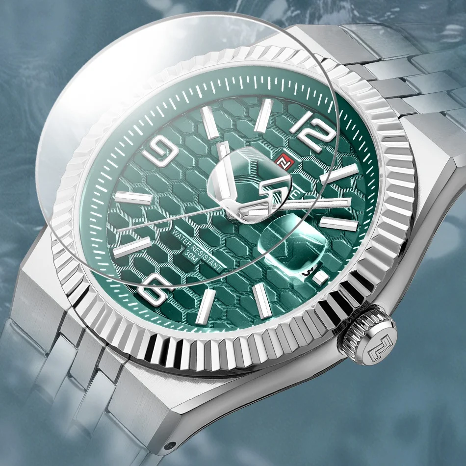 New NAVIFORCE Men's Luminous Pointer Display Stainless Steel Quartz Watch Water-Resistant 30Meters Calendar Function Boy's Clock
