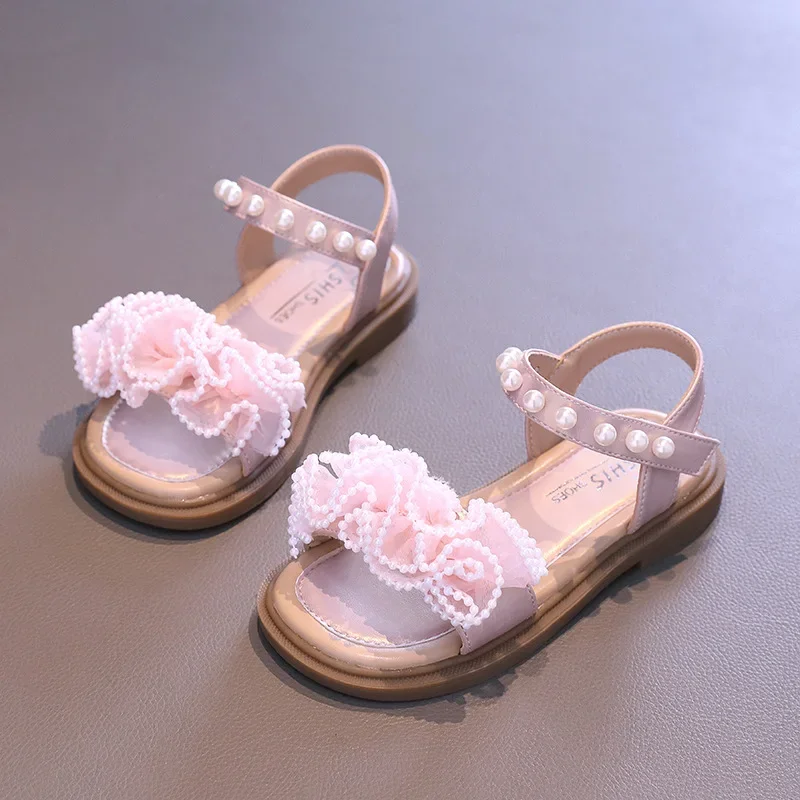 

Little Girl Sandal Sweet Elegant Kids Princess Summer Flat Sandals Fashion Beading Versatile Children's Causal Open-toe Sandals