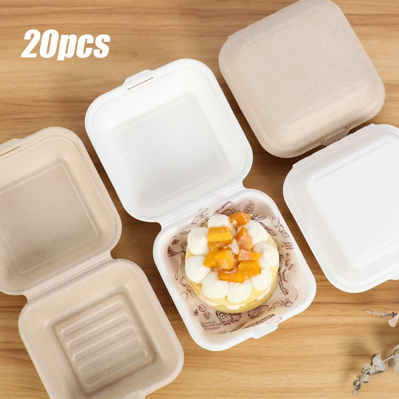 10Pcs Disposable Bento Box Fruit Salad Hamburger Box Pulp Cake Box Portable Lunch Baking Cake Packaging Box Food Container