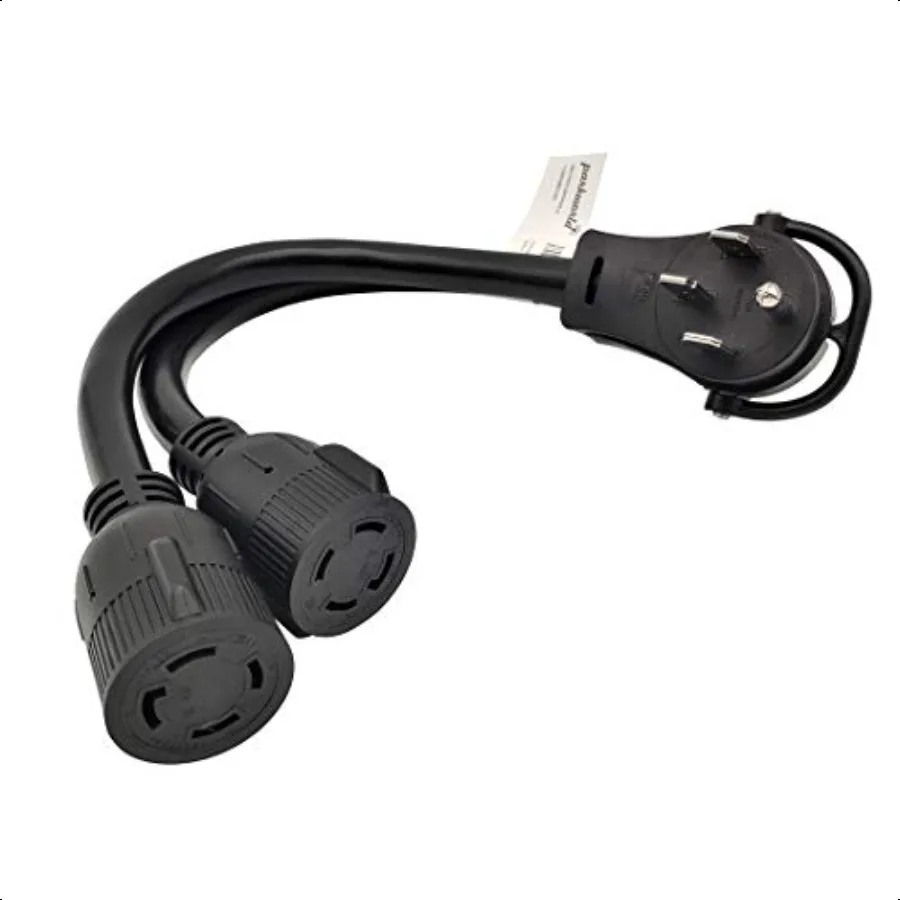 

61490 V Splitter Cord 1450P to 2 L1430R RV 50 AMP 4Prong 1450 Male Plug to NEMA (2) L1430 Female Twist Lock Receptacle 125V 250