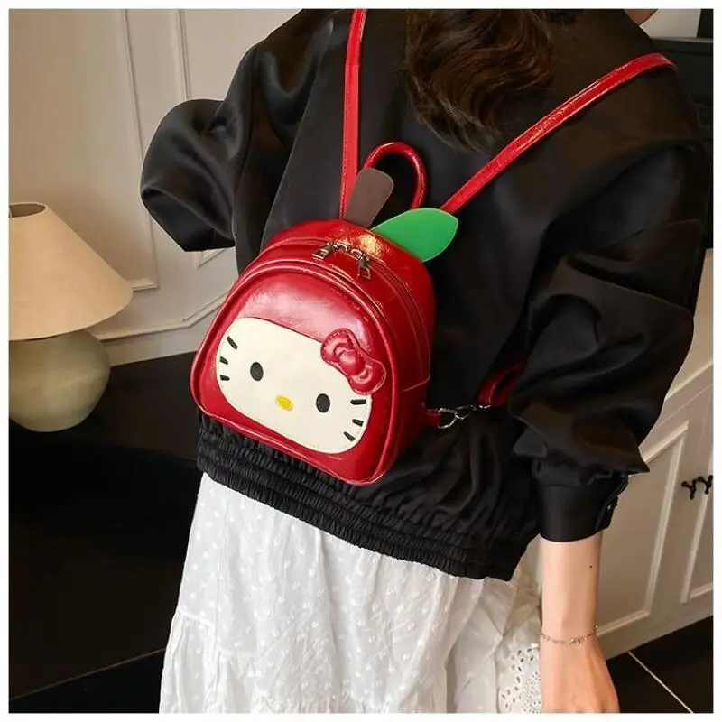 Anime Hello Kitty Roter Rucksack Sanrio Kawaii Pu Freizeit Niedlicher leichter Rucksack Mädchen Junior High School College Prinzessin Rucksack