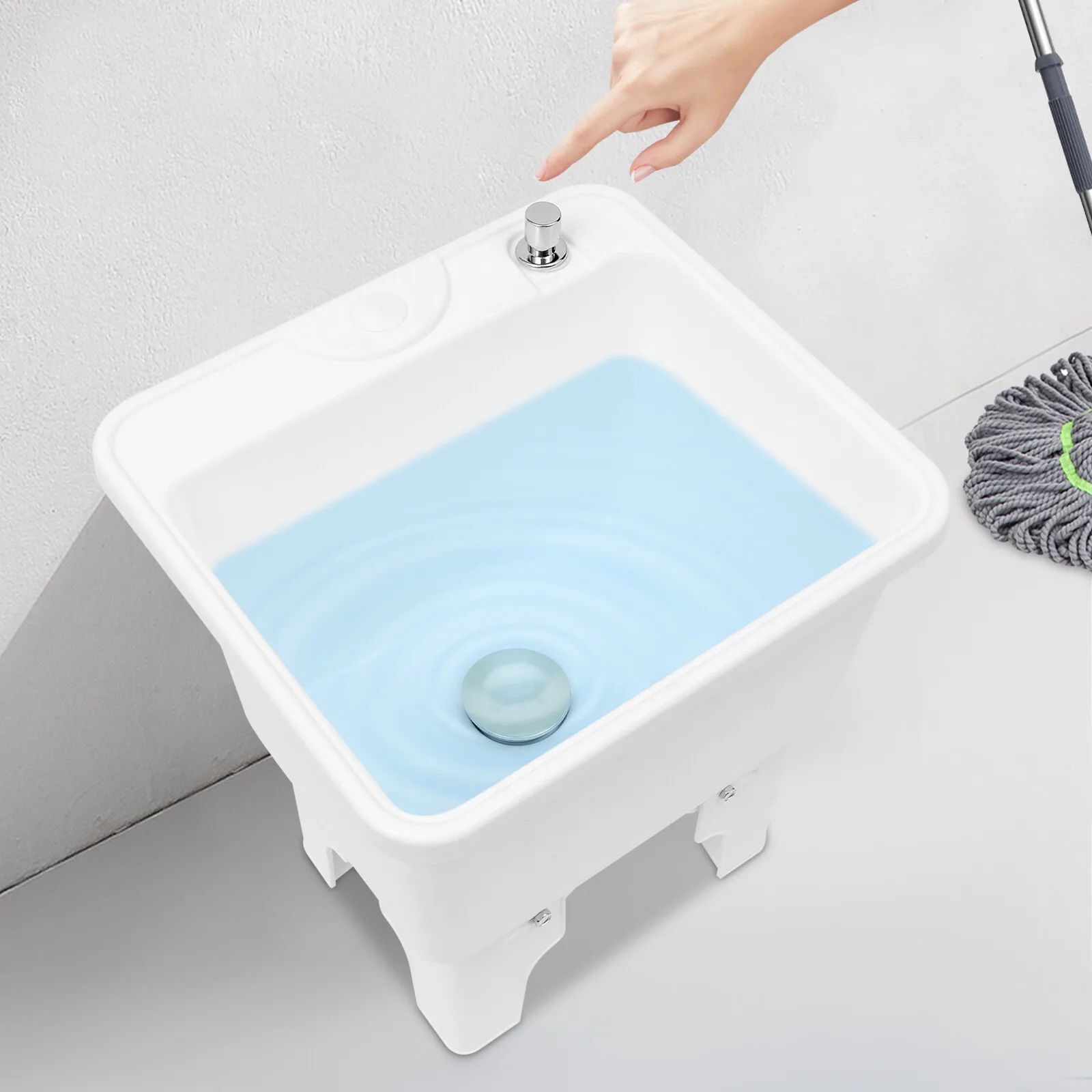 

Multi-Scene White Freestanding Floor Mop Sink - Raised Bottom For Ventilation, Ideal Gift For Housework Lovers, Fits Restaurants