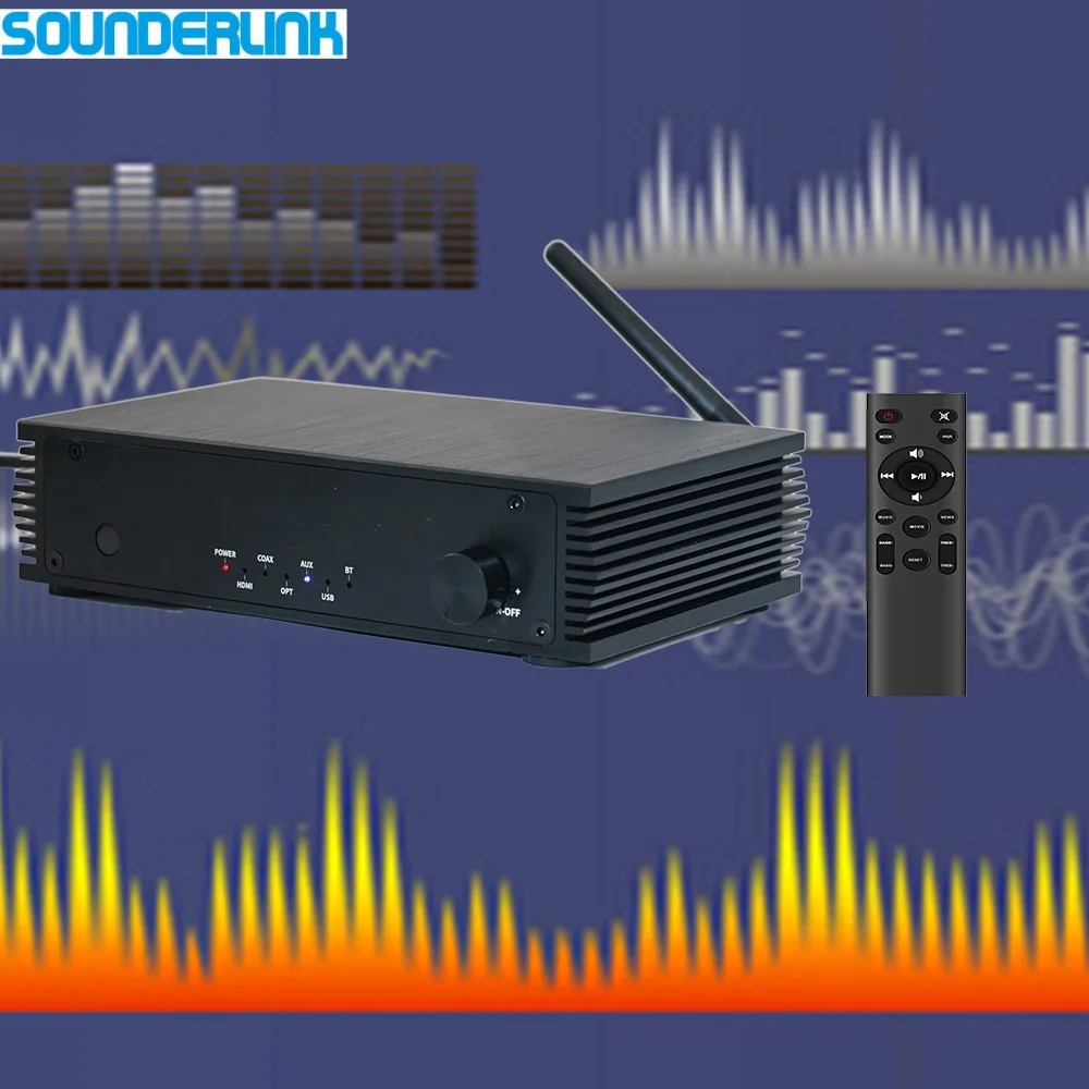 

Цифровой HiFi усилитель 2,0 канала, 50 Вт*20, с сабвуфером, Bluetooth 5.0, HDMI ARC, оптическим, коаксиальным, USB, входами RCA и пультом дистанционного управления