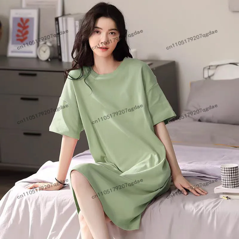 

2025 Summer Nightgown Female Summer Short-Sleeved Imitation Cotton 2025 New Net Red Wind Students Cute Pajama Skirt