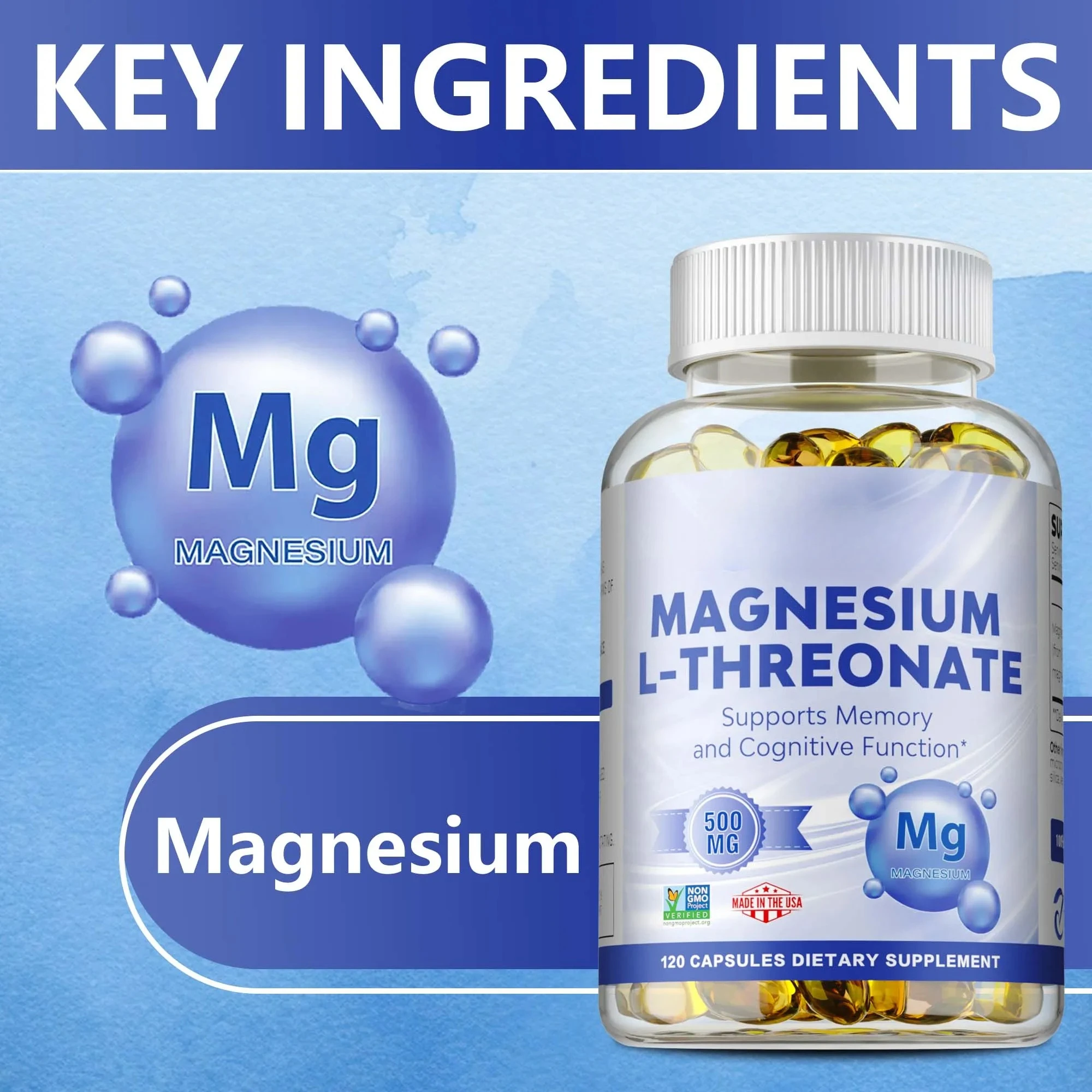 Magnesium L-Threonate - Support Brain Health, Cognitive Function, Enhanced Memory, Promote Mental Clarity, Increased Energy