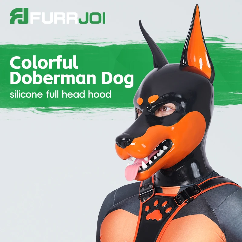 Furrjoi Silicone Doberman Mask New Design Full Head Hood for Cosplay Costumes Latex Furry Fetish Color Customizable Fursuit