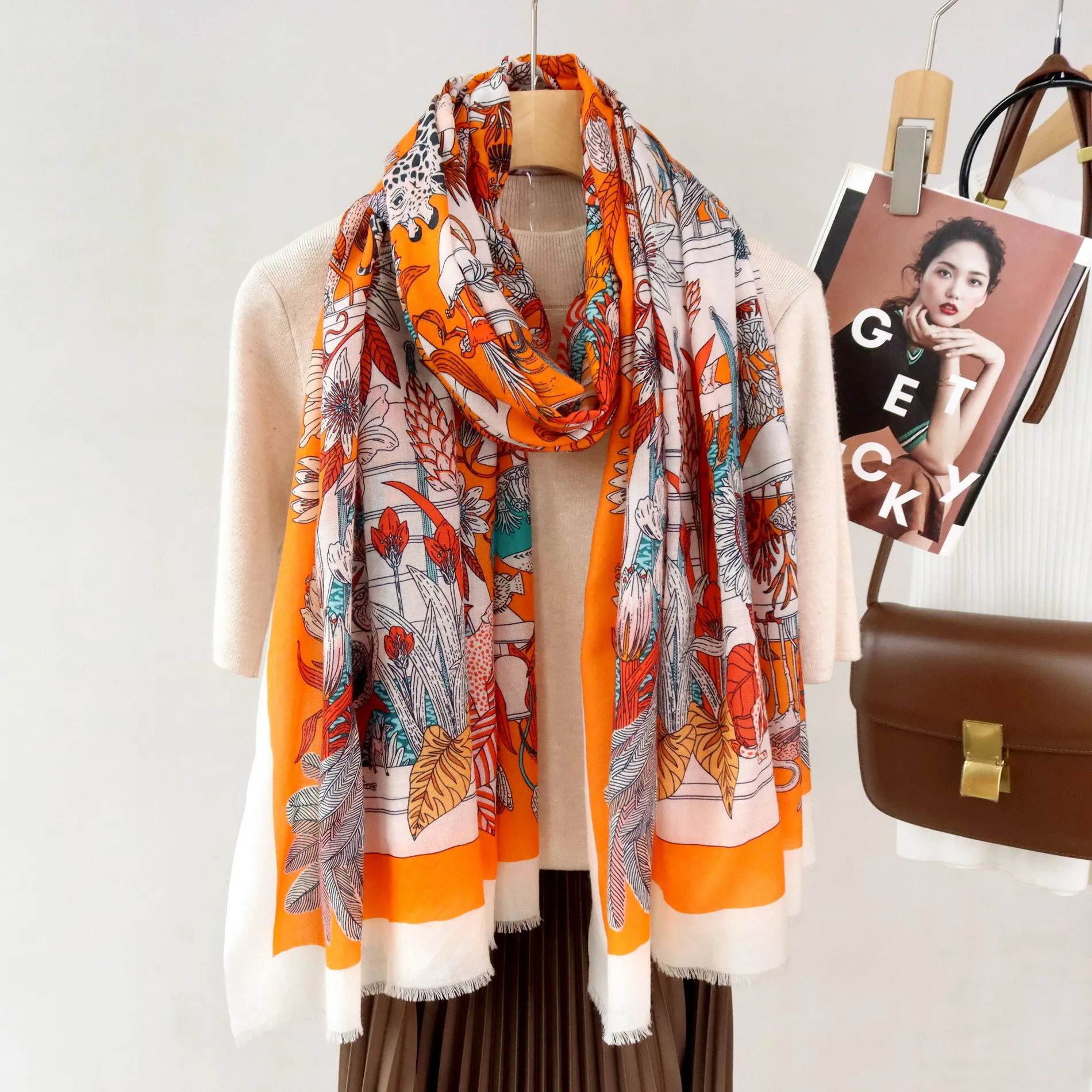 Orange Tassel Long Cashmere Scarf Winter Women Luxury Shawls Scarves Pashmina Foulard Femme Clothing Bag Accessories 200 100cm
