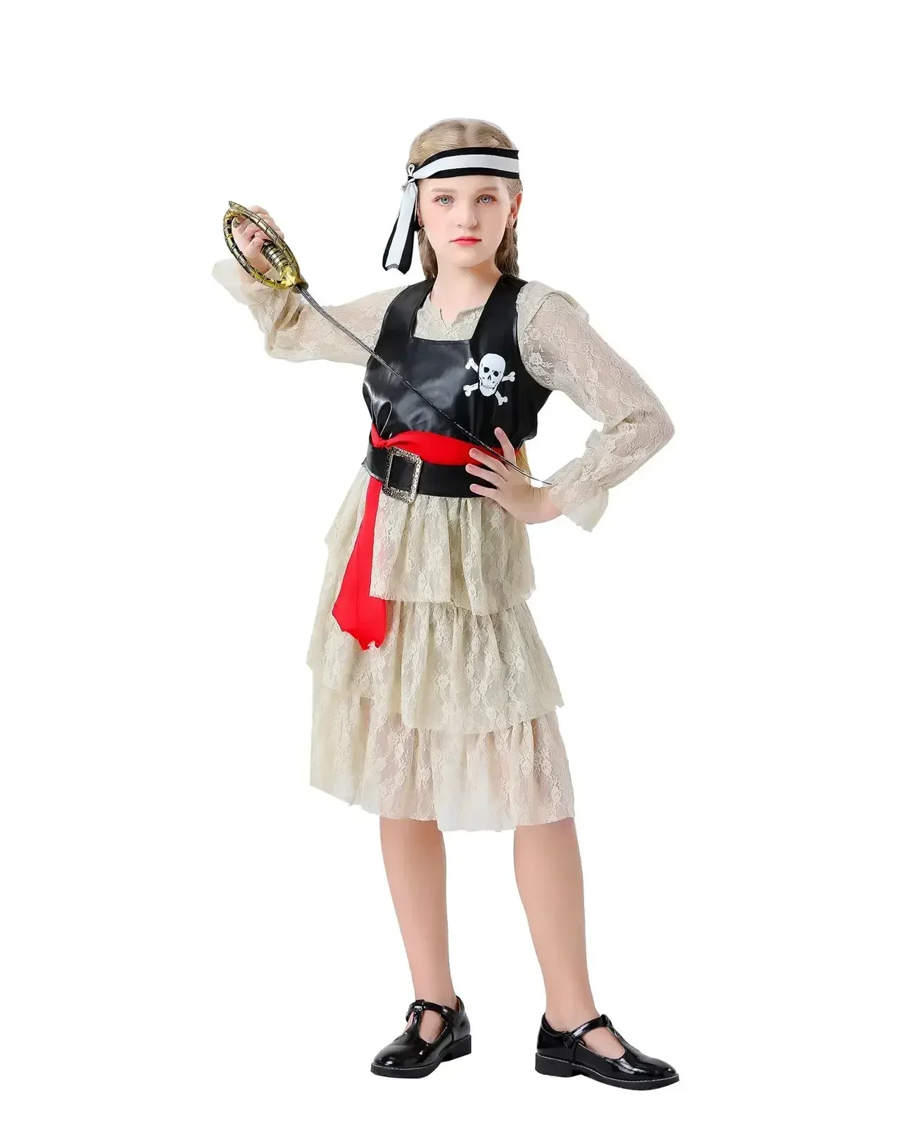 Disfraz de capitán pirata Caribeño para niños y niñas, traje de Cosplay de Halloween, vestido de fantasía gótico, traje de juego de rol