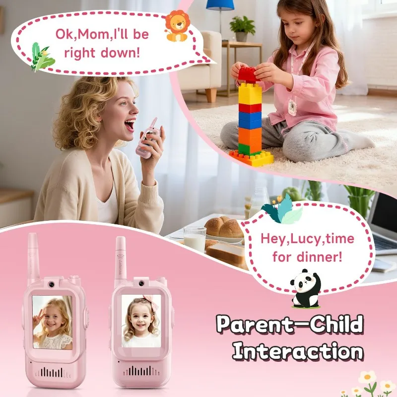 Video Walkie Talkies For Kids, Handheld Rechargeable Video Intercom Kids Walkies Talkies For Outside, Camping Pink