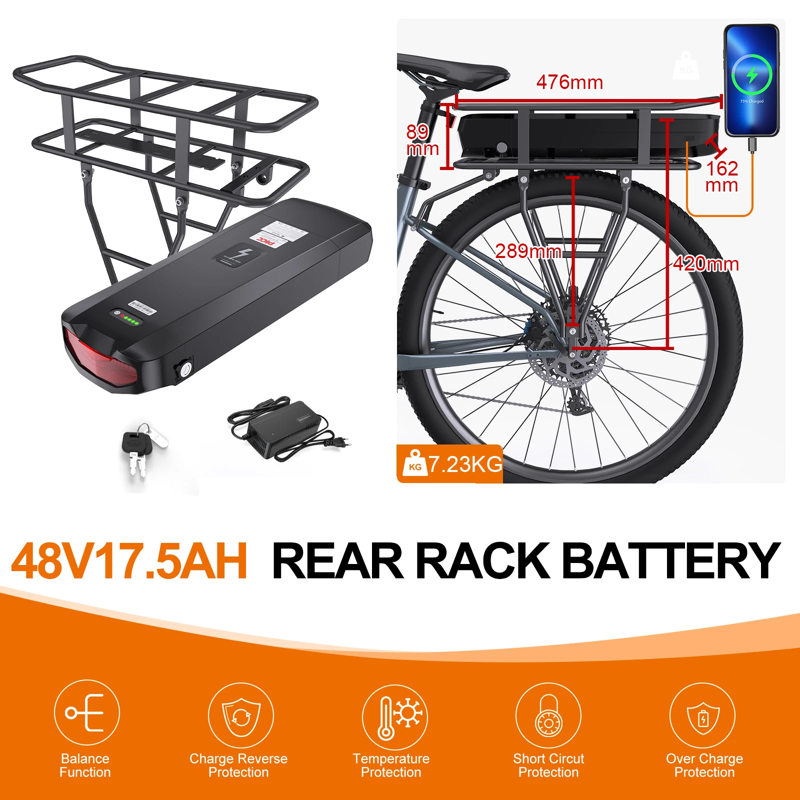 36 V 20.8AH Achterrek eboot Batterij Lithium Batterij 18650 21700 48 V 17.5Ah voor Elektrische cyclus 250 W 500 W 750 W W