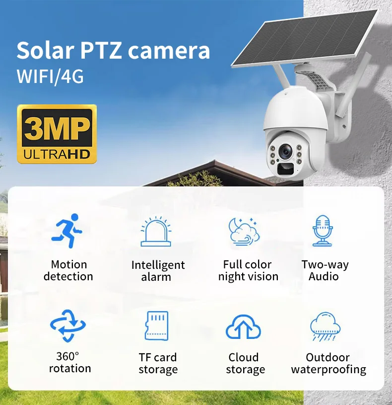 VSA V3 4G Solar smart camera HD 5MP PTZ Smart Home Security Camera 4G Solar Powered Wide Angle Full Color Night Vision CMOS