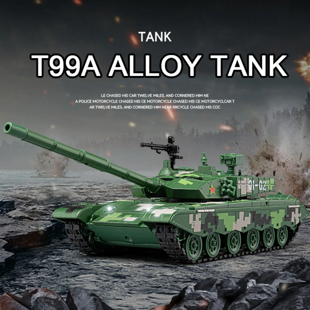 1:40 Alloy T99A Military Tank Toys Diecast Model Car with Sound Light Wheel Linkage Rotate Liter Drop Miniature Car Boy Toy Gift