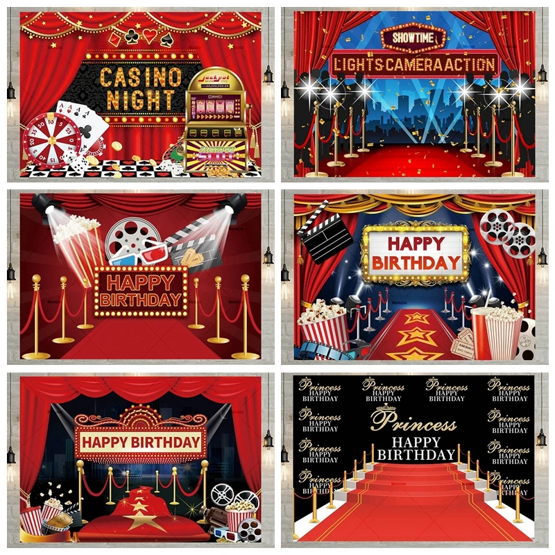 Movie Night Party Backdrop Popcorn Baby Birthday Background Premiere Marquee Red Carpet Celebrity Decor Photobooth Photo Studio