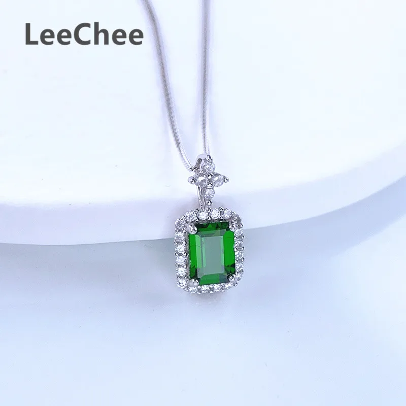 Natural Chrome Diopside Pendant 5*7MM Emerald Sharp Green Gemstone for Women Anniversary Gift Real 925 Sterling Silver Necklace