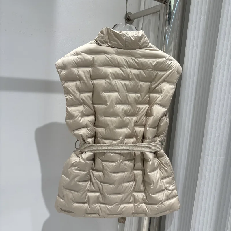 الشتاء الخريف الأبيض بطة أسفل سترة فضفاضة البخاخ أسفل سترة دون أكمام حزام المرأة خفيفة الوزن الأبيض بطة أسفل صدرية الإناث