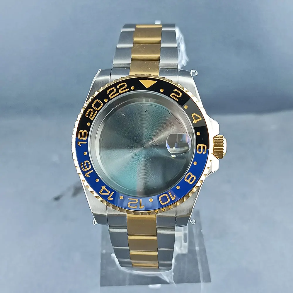 40MM GMT NH34 NH35 movement watch case silver gold strap case ceramic bezel 316L stainless steel sapphire glass Cyclops case - view 6