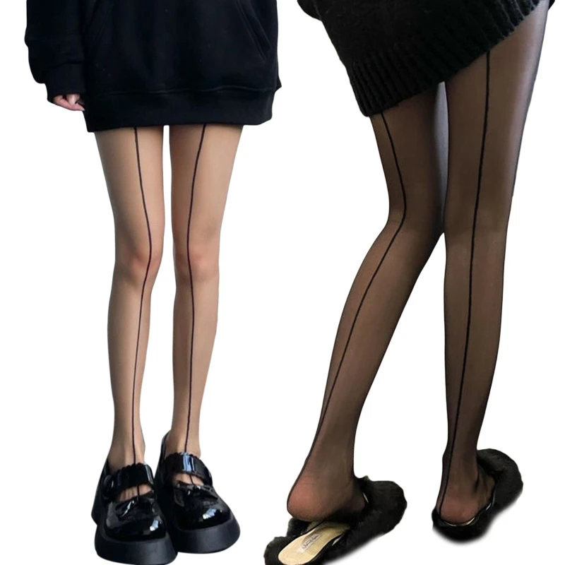 Women Sexy Sheer Pantyhose with Front Back Seam Striped Shrimp Line Silky Tights Drop Shipping