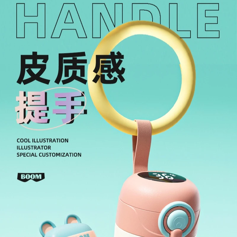 High looks quotient Cute Cartoon Kids Water Bottle Portable Mini Thermos Cup 316Stainless Steel Flip Straw Cup for School Travel view 4