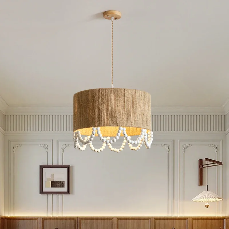 Japanese Rattan Pendant Light Round Drum Hemp Rope Lamp LED Restaurant Shop Hotel Bohemian Hanging