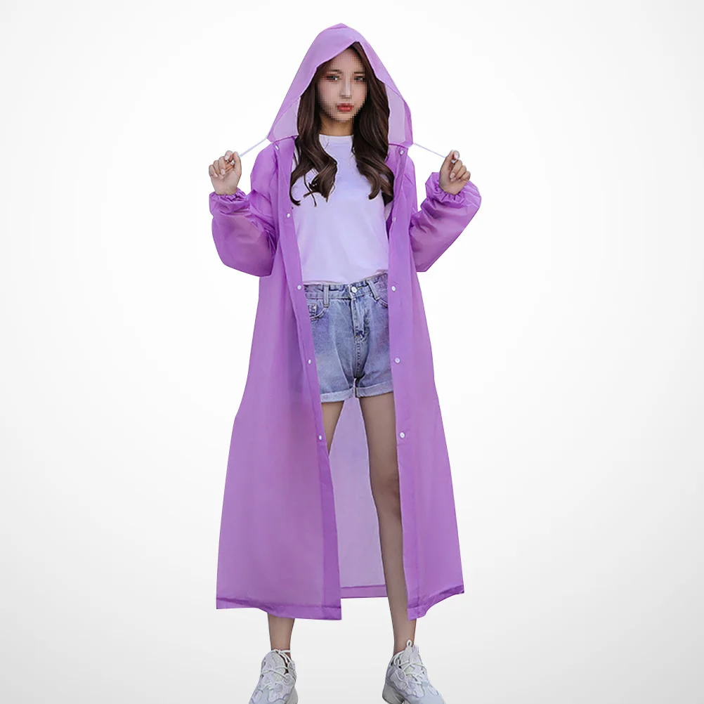 

3Pcs Reusable Thickened Adult Raincoat Purple Waterproof Eva Poncho Hood Elastic Sleeves Outdoor Camping Climbing