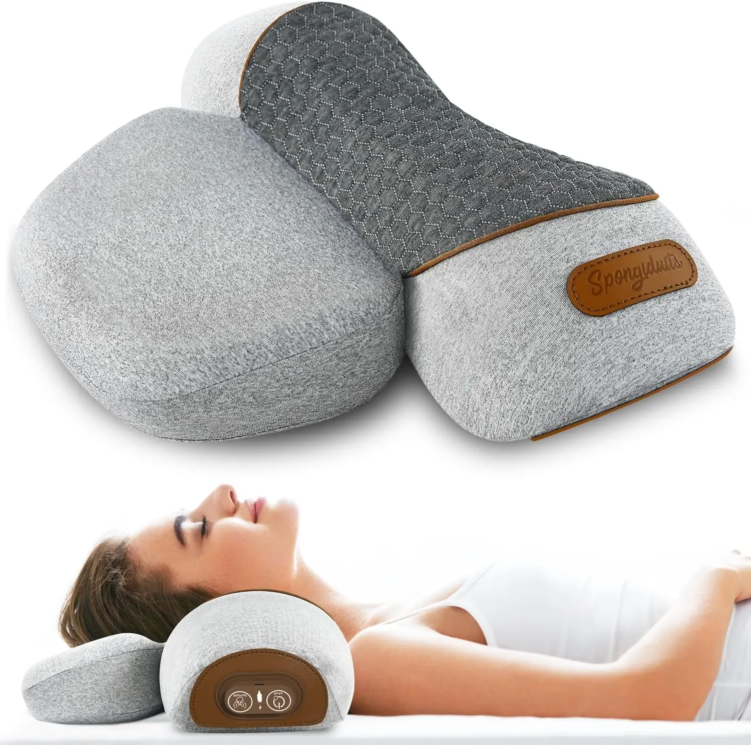 

3-in-1 Neck Massager Pillow with Heat, Vibration & Airbag Support for Comfort and Relaxation in Grey