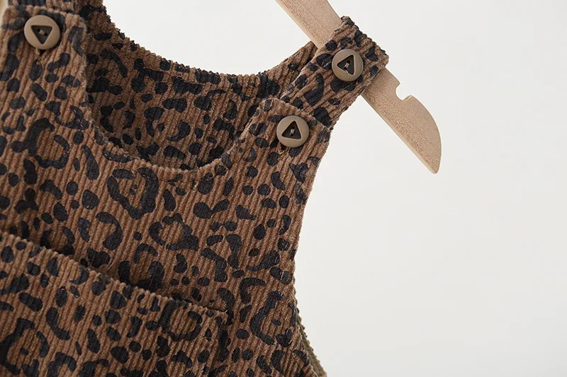 2026 Herbst 1-4 Jahre Kinderkleidung Cord-Mädchen-Overall Leopardenmuster Jungen-Jumpsuits Kinder-Playsuit – Detail 4