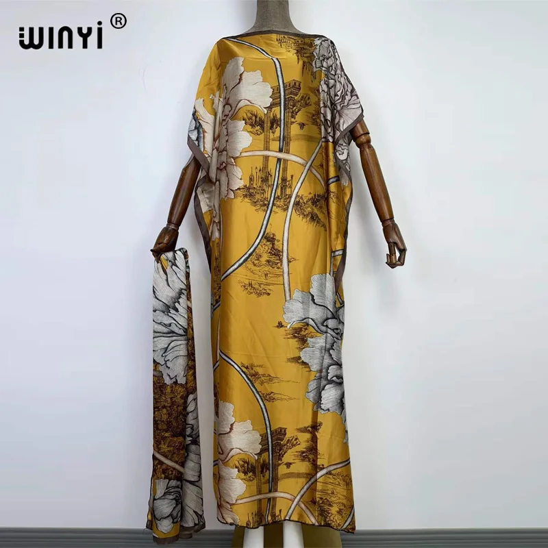 

2022 beach cover ups for women Print Bohemia WINYI Loose Elegant Muslim Abaya dress new Sexy Lady Party maxi beach holiday dress