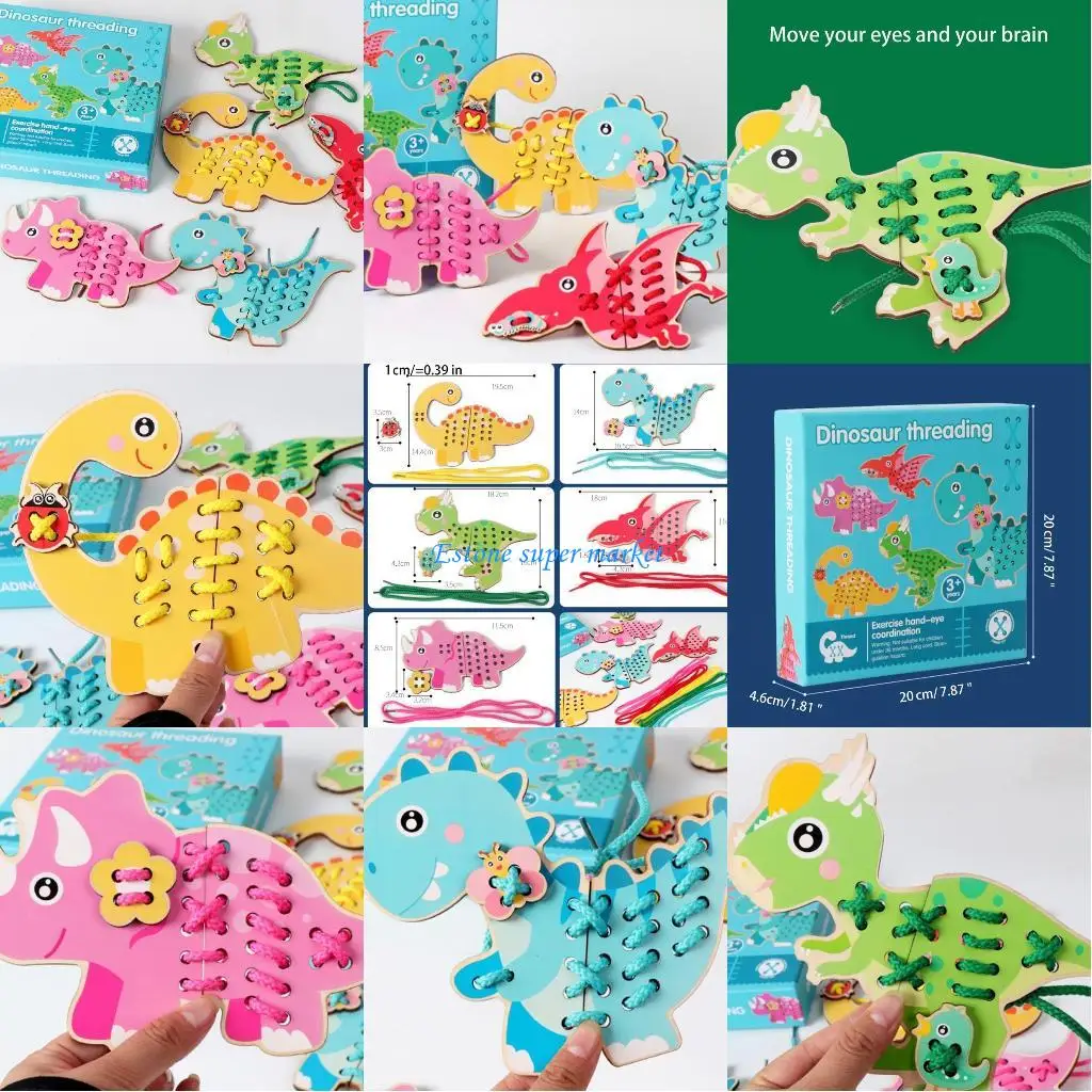 

090B 5 Pieces Dinosaur Threading Toy Attract Children's Attention Wear Resistant