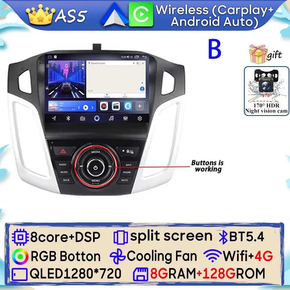 Android 15 Autoradio Voor Ford Focus 3 Mk 3 2011 2012 2013 2014 2015-2019 GPS Navigatie Android Auto Carplay Wifi Stereo Geen 2din