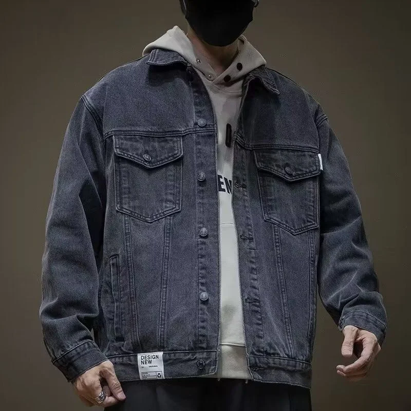 

Men's Vintage Loose Fit Casual Workwear Jaet Autumn Faionable Hong Kong Sle Versatile Polyester Denim Coat for Teens