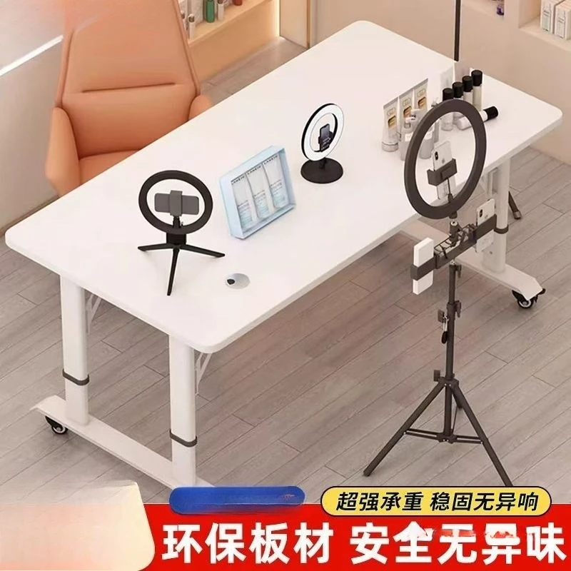 

The movable live broadcast can be lifted and lowered the anchor's table for a two-person display with goods